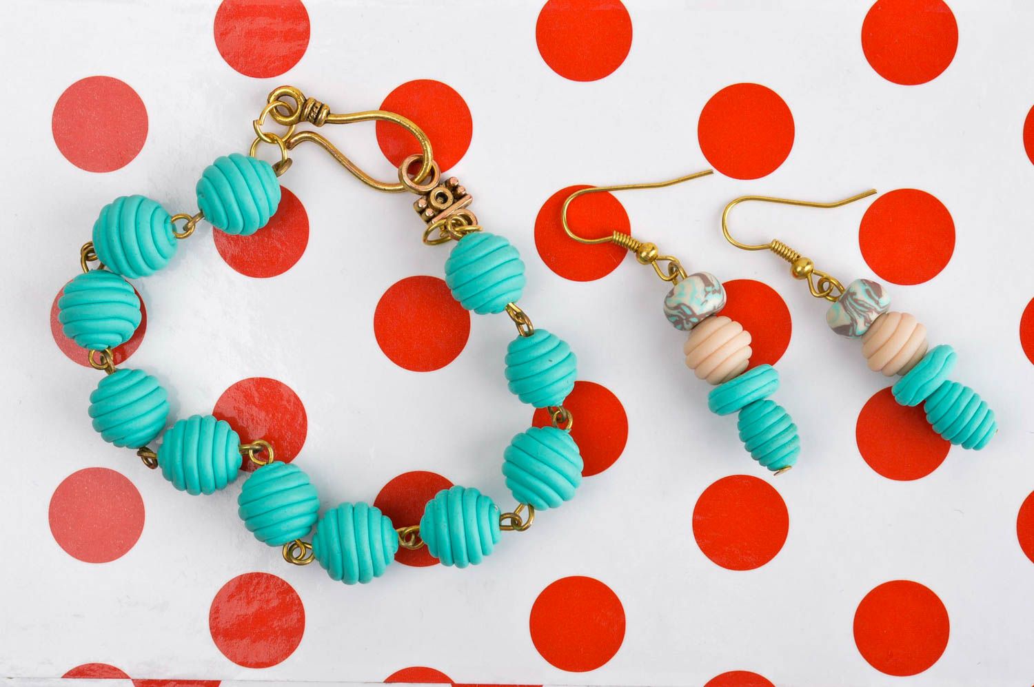 Handmade earrings designer bracelet clay jewelry set gift for her unusual gift photo 1