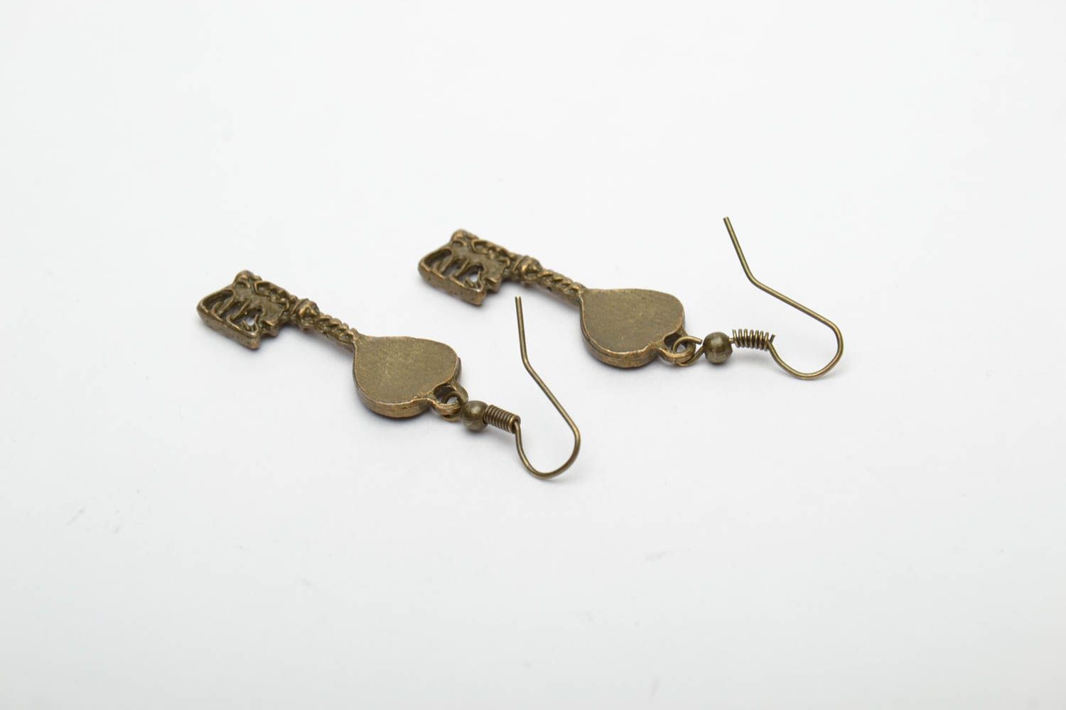 Bronze Ohrringe Schlüssel mit echten Blumen foto 5
