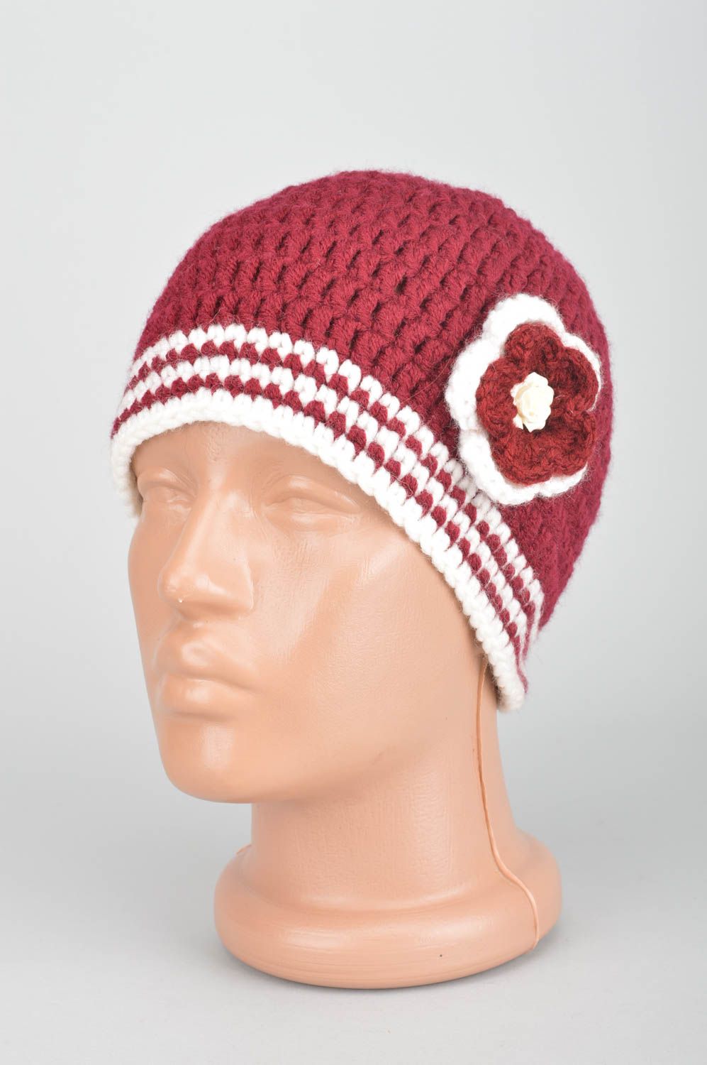 Knitted winter cap warm cap with flower children headwear accessories for kids photo 1