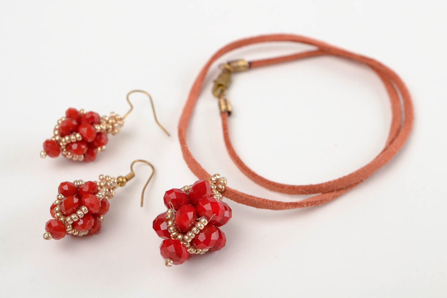Handmade Damen Schmuck Set Kette und Ohrringe Accessoires für Frauen rot foto 5