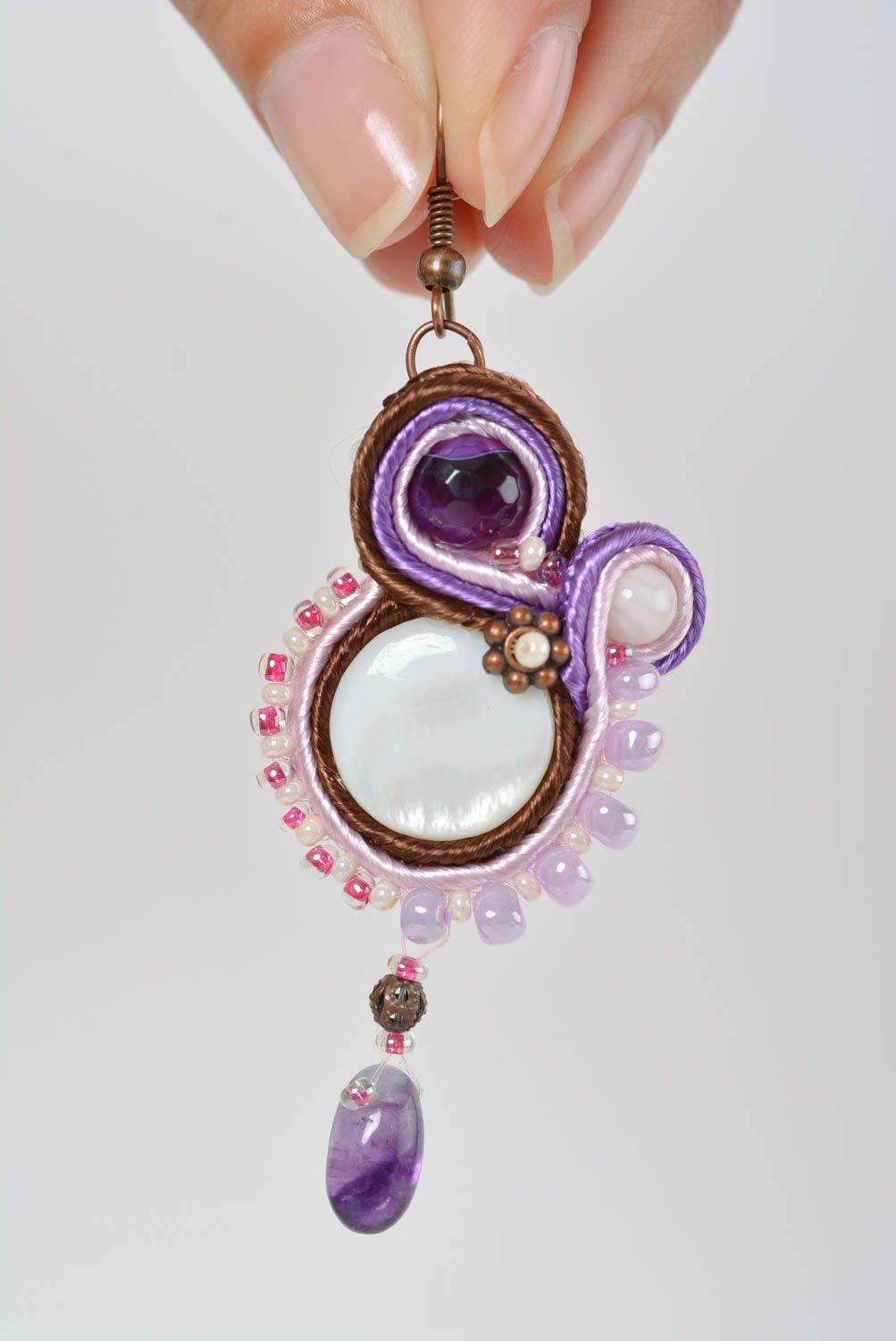 Soutache earrings handmade earrings evening accessories with amethyst stones photo 4