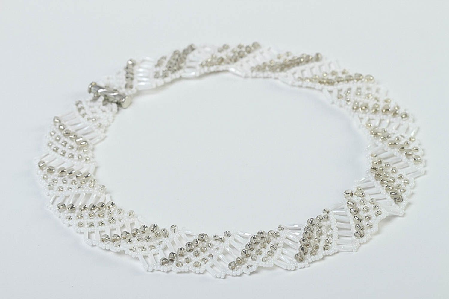 Белое украшение ручной работы колье из бисера воротник ожерелье из бисера фото 2
