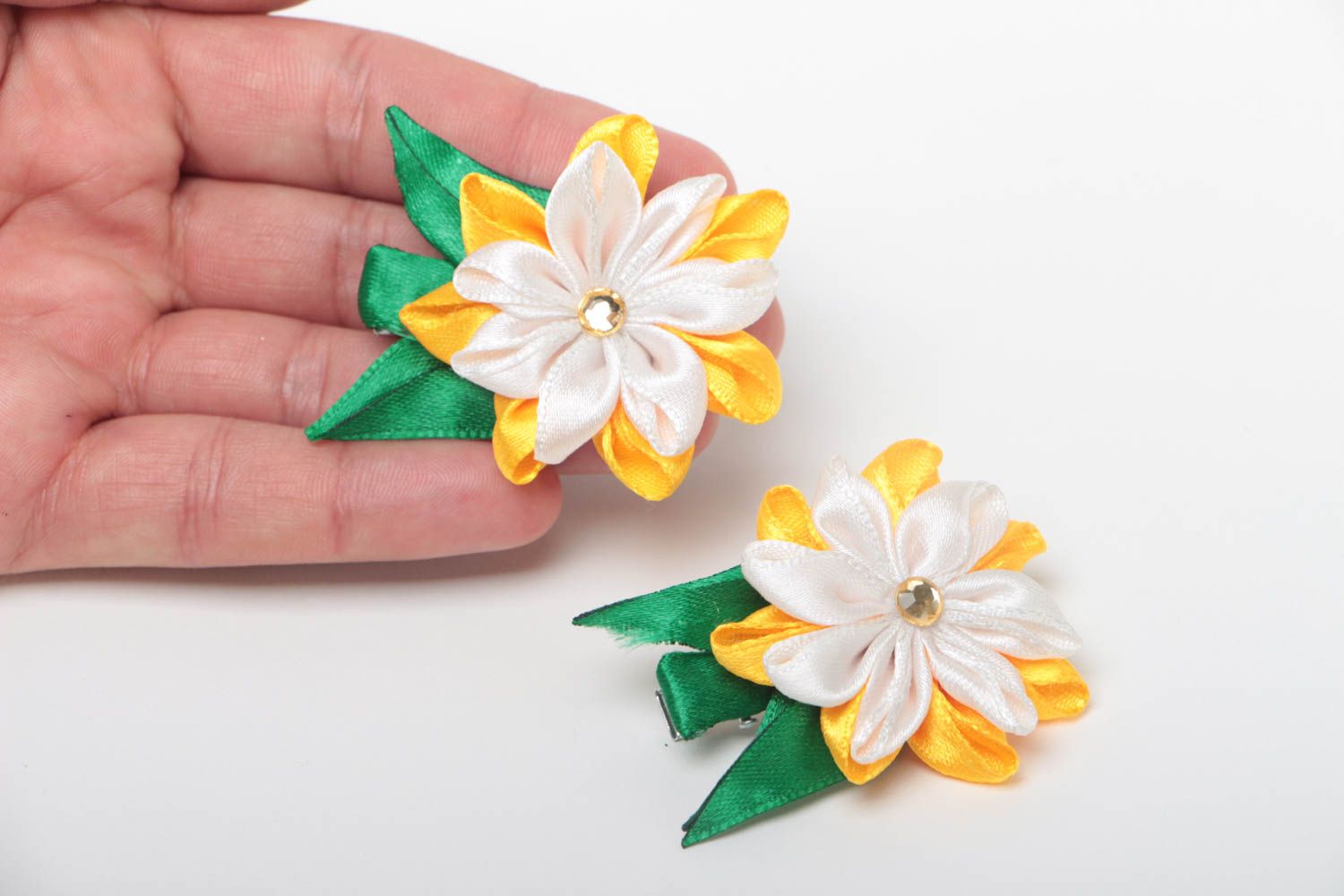 Bright handmade hair clips flower unusual accessories for hair 2 pieces photo 5