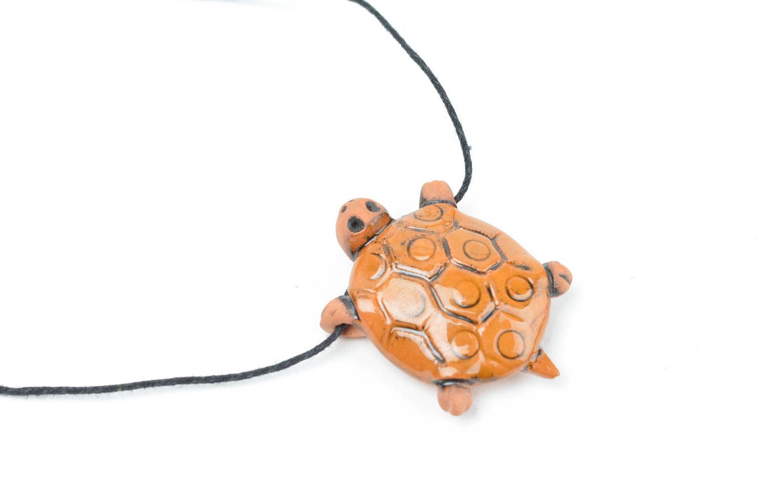 Handmade ceramic pendant accessory for essential oil necklace in shape of turtle photo 4