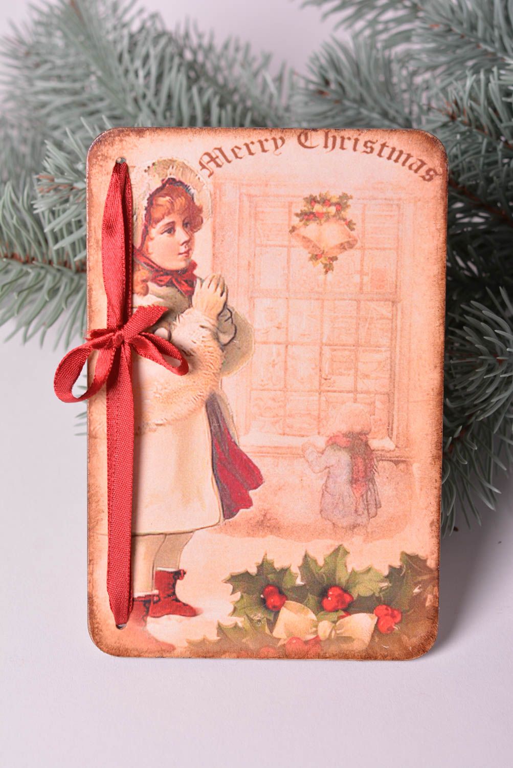 Karte aus Holz handgefertigt Vintage Grußkarte Neujahr ausgefallenes Geschenk foto 1