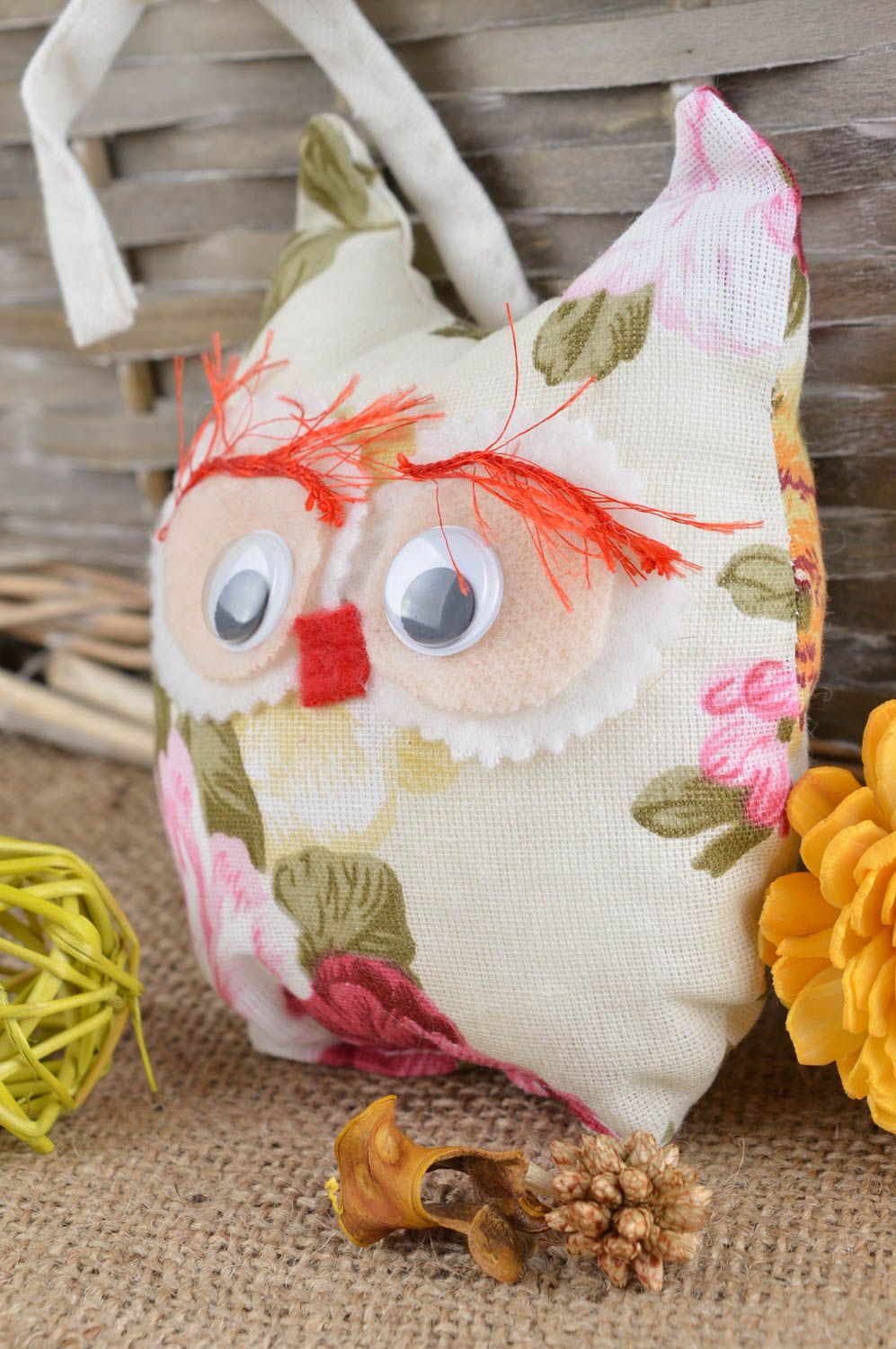 Interesting decor element handmade owl toy cotton textile toy unusual toy photo 1