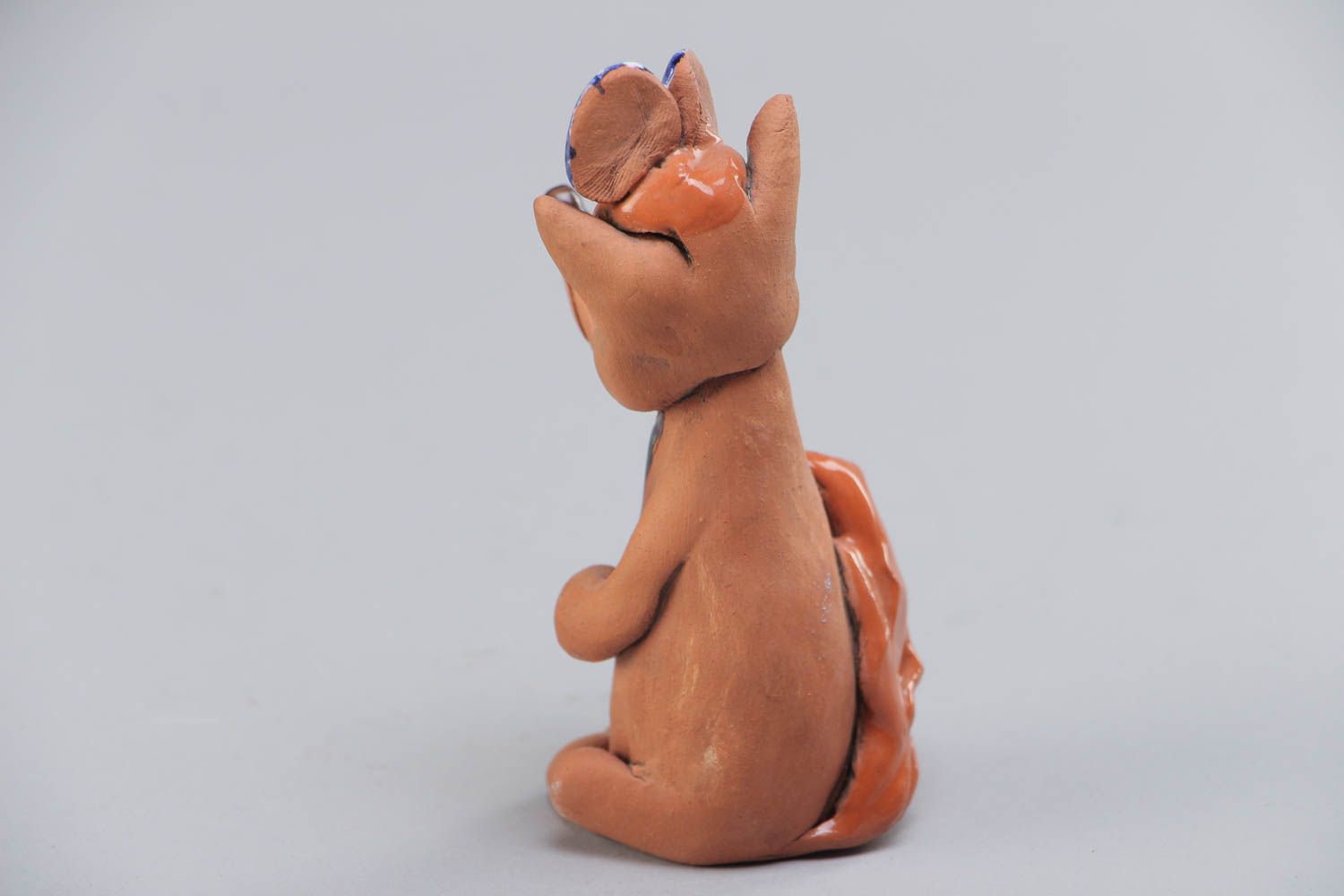 Handmade collectible miniature ceramic figurine of fox painted with acrylics photo 4