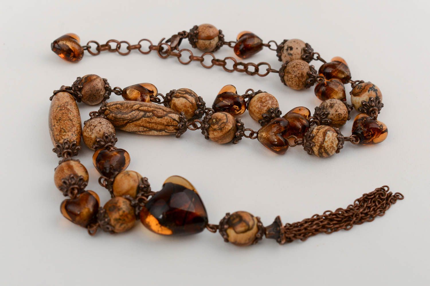 Handmade designer necklace with Venetian glass and natural jasper stone beads photo 3