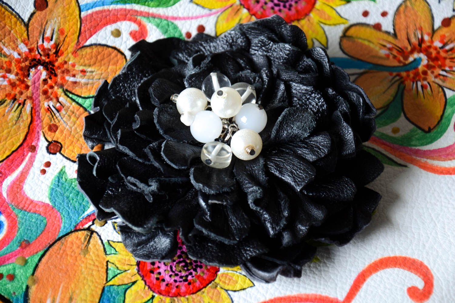 Flower brooch handmade leather brooch in the form of flower stylish accessories photo 1