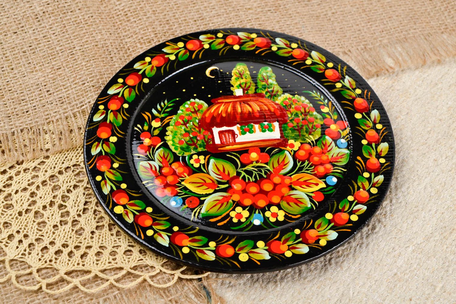 Assiette décorative Décoration murale fait main forme ronde Vaisselle déco noire photo 1
