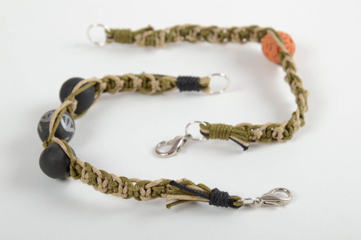 Set of 2 handmade woven bracelets with clay beads ceramic bracelets gift ideas photo 4