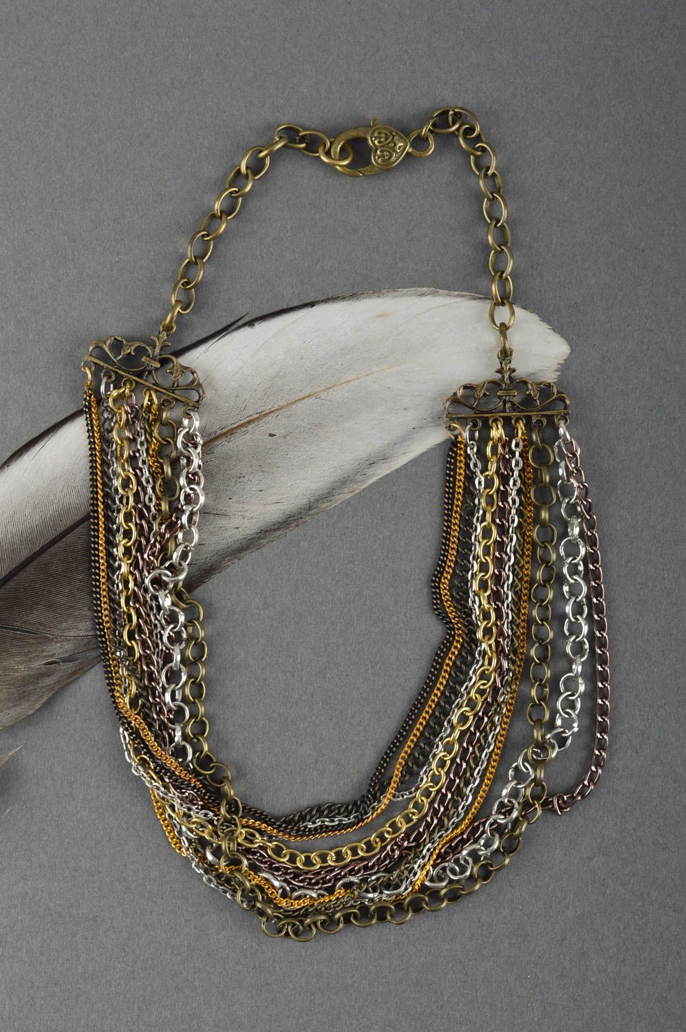 Handmade metal chains stylish necklace unique designer present for woman photo 1