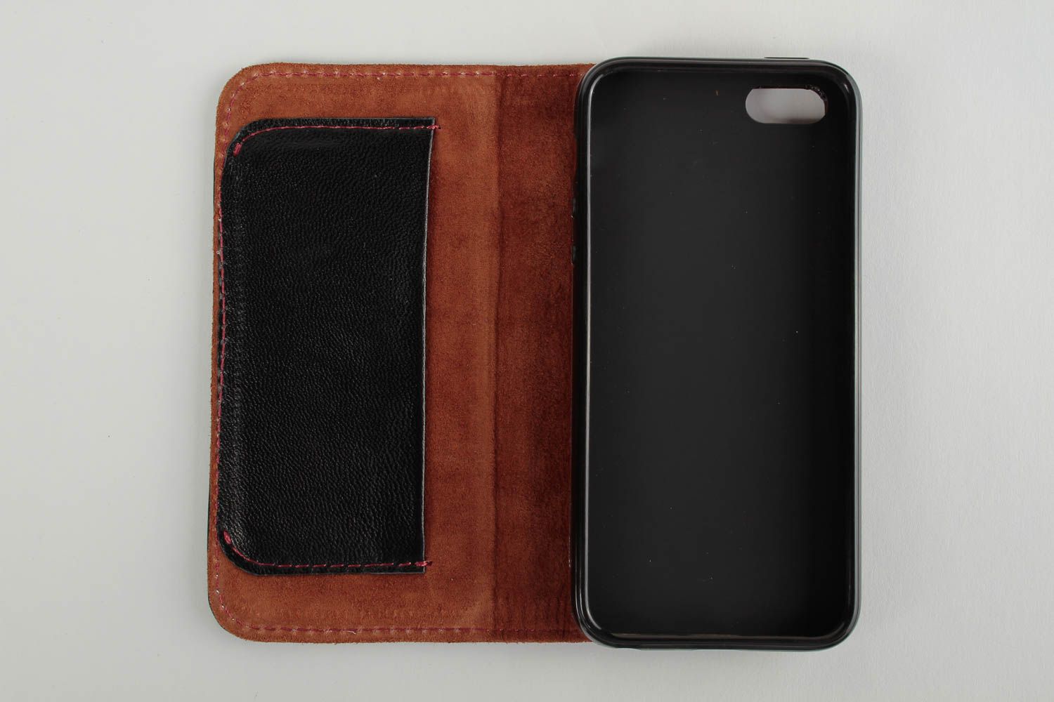 Black handmade leather phone case fashion leather goods handmade gifts photo 4