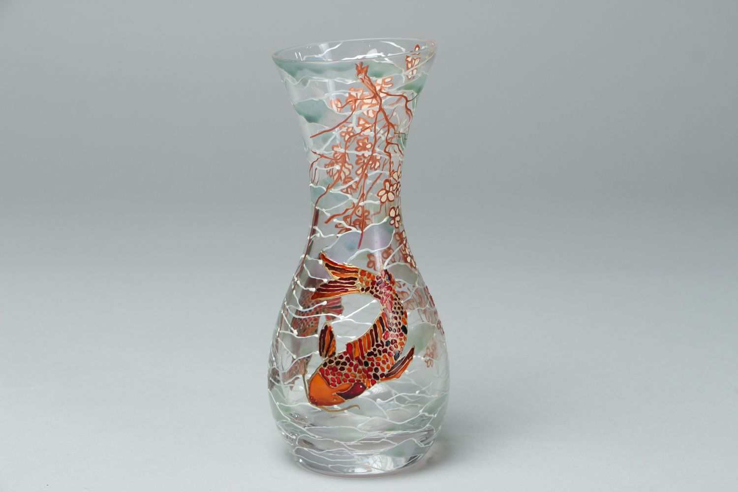 Joli vase en verre design fait main avec peinture vitrail de forme original  photo 1