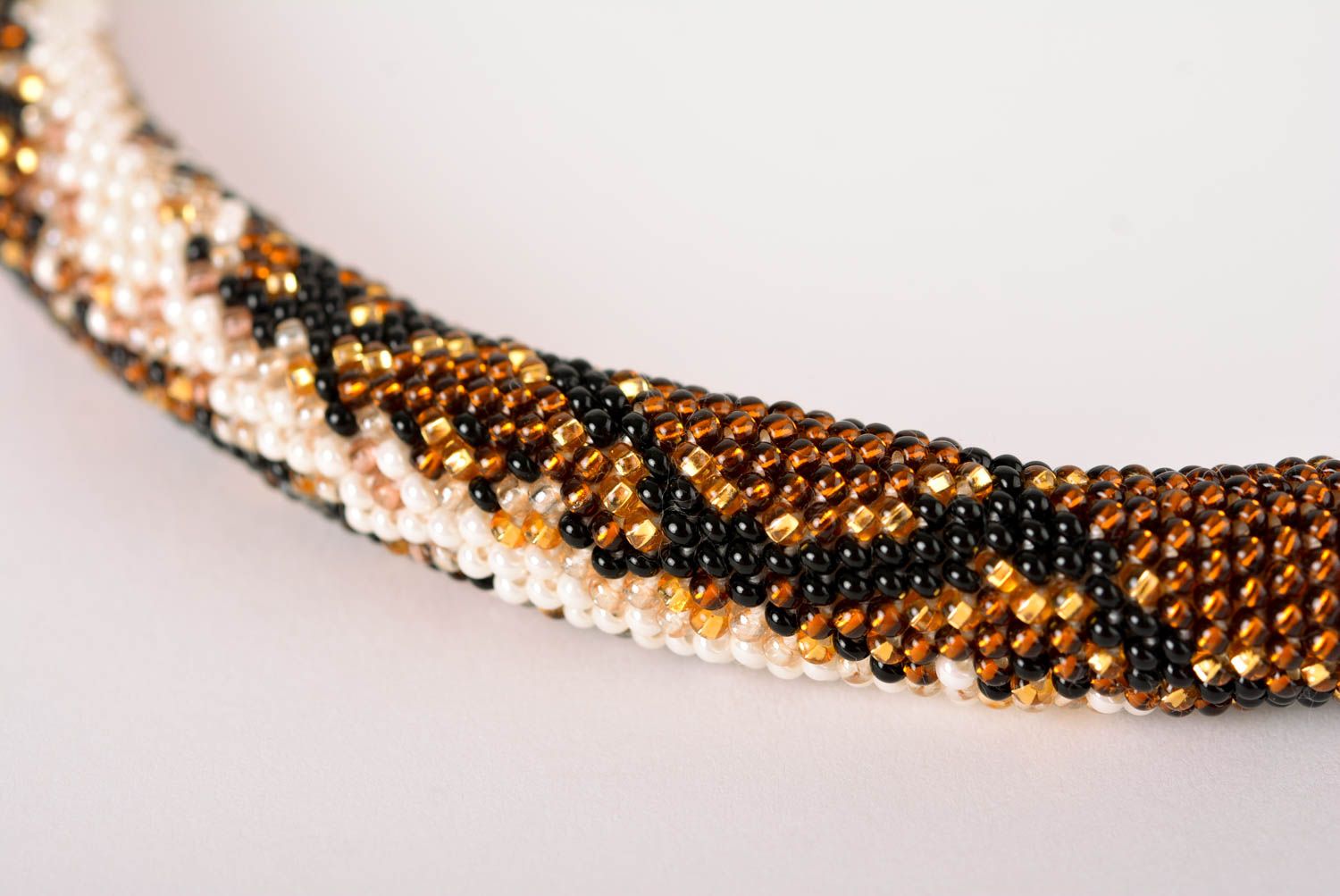 Handmade unusual designer necklace beaded cord necklace snake print jewelry photo 3