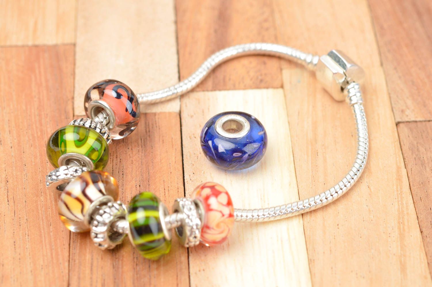 Blue handmade fittings unusual designer accessories stylish glass bead photo 4