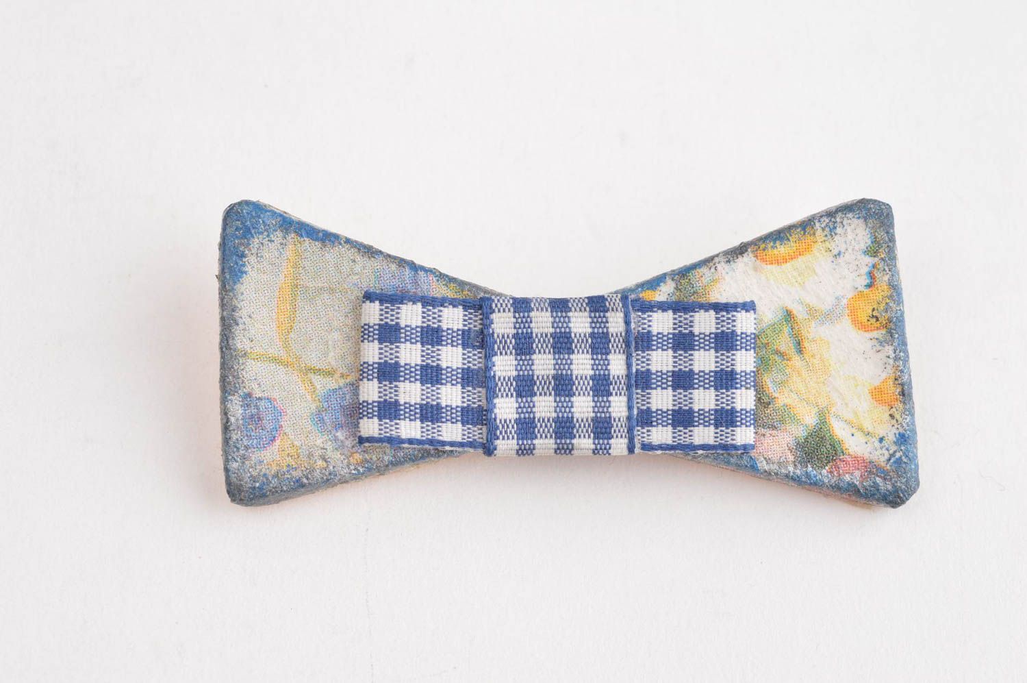 Handmade cold porcelain brooch decoupage accessory handmade bow tie brooch photo 2