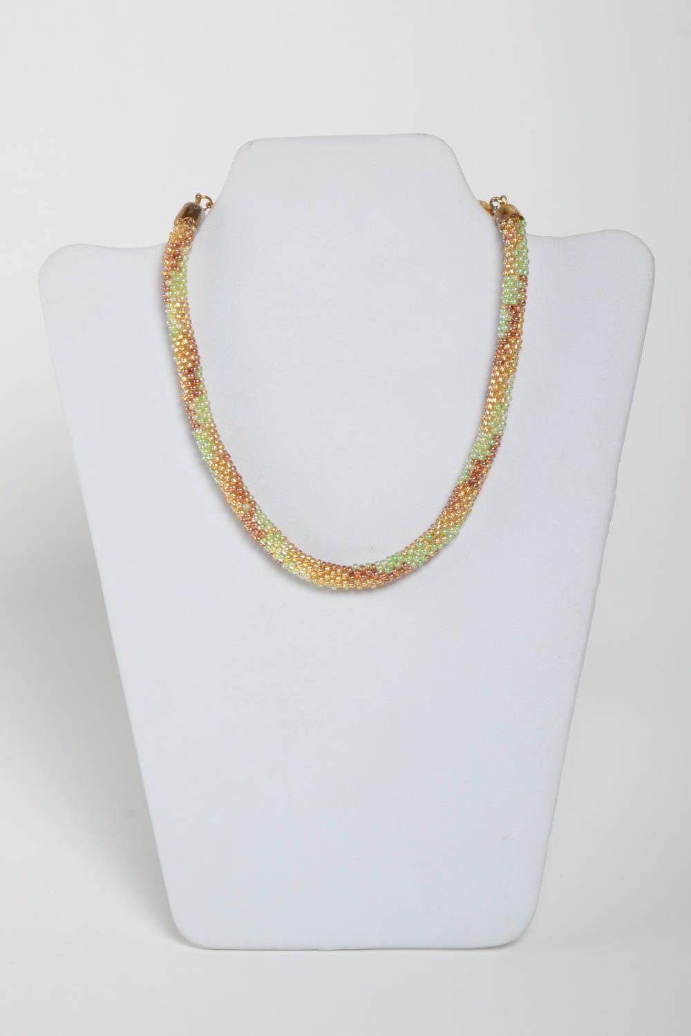 Collier spirale Bijou fait main en perles de rocaille vert brun Cadeau femme photo 2