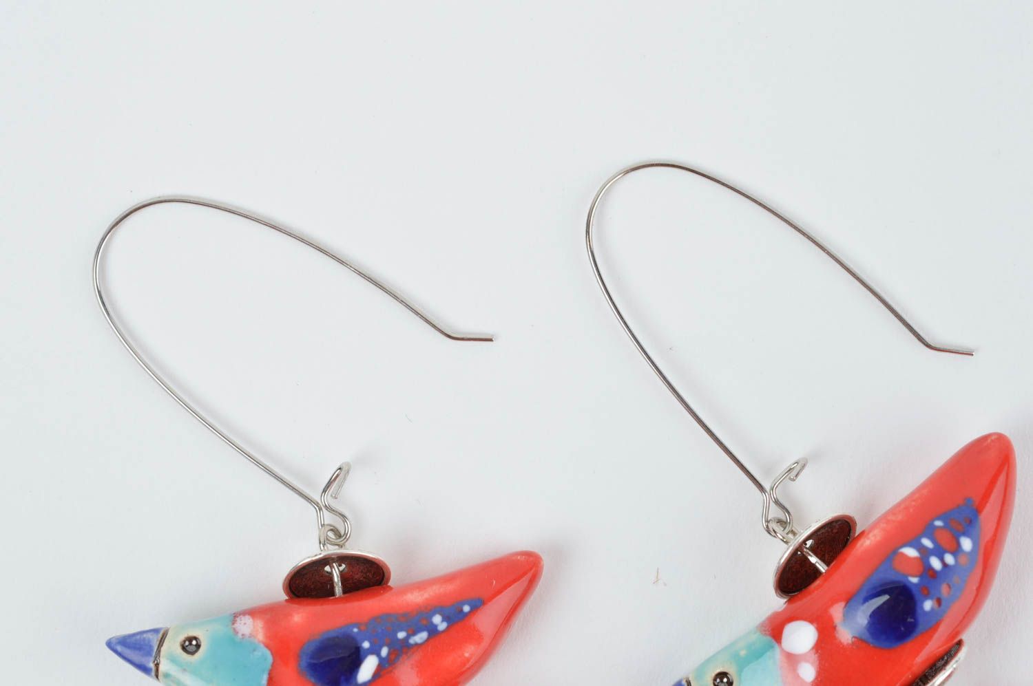 Handmade Damen Ohrringe Designer Schmuck Accessoires für Frauen aus Ton Vögel foto 3