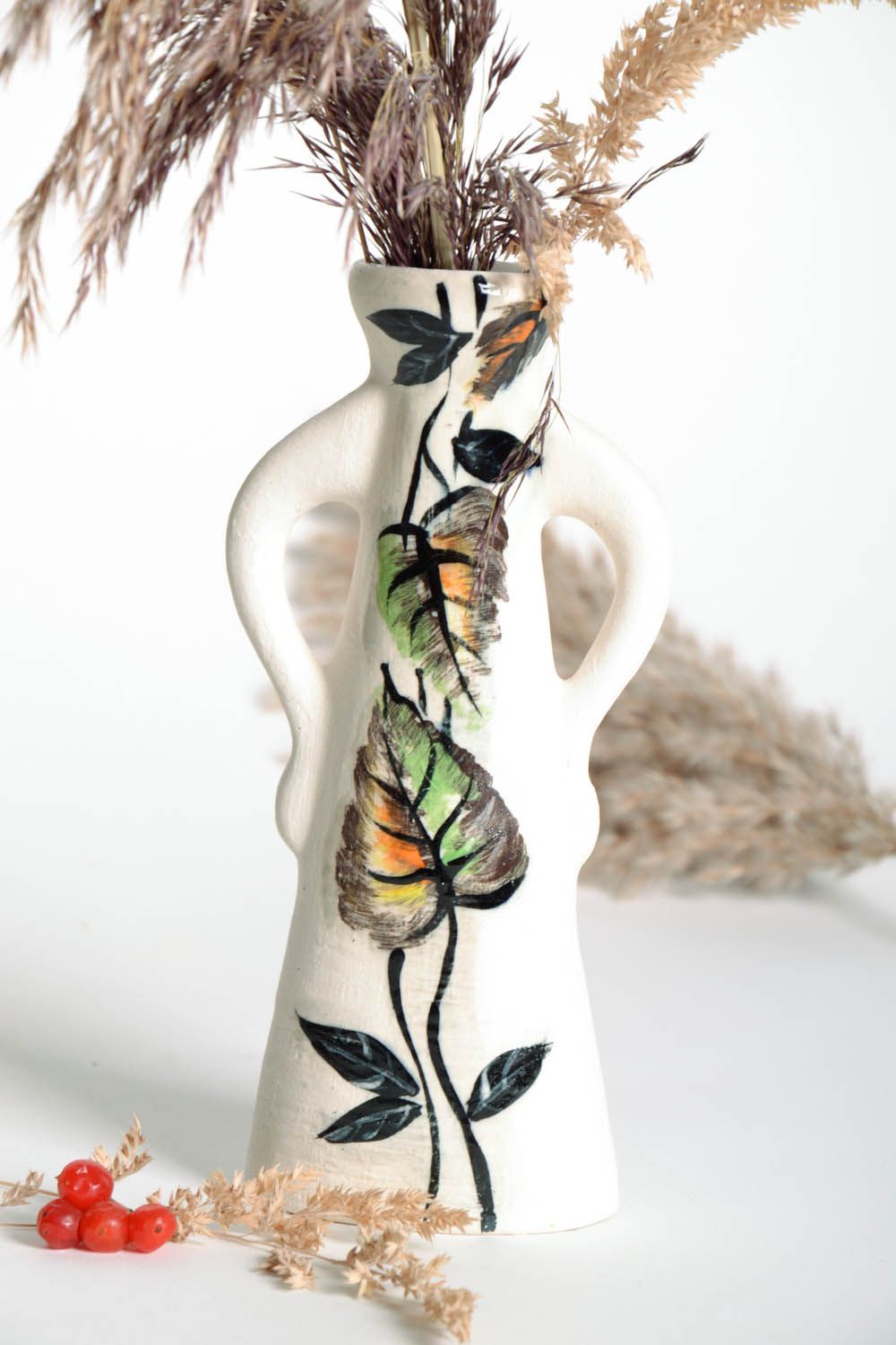 8 inches handmade floral design white decorative vase 0,7 lb photo 1