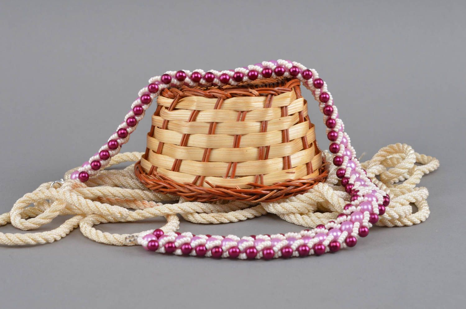Handmade necklace beaded accessory designer pink jewelry for women handmade gift photo 1