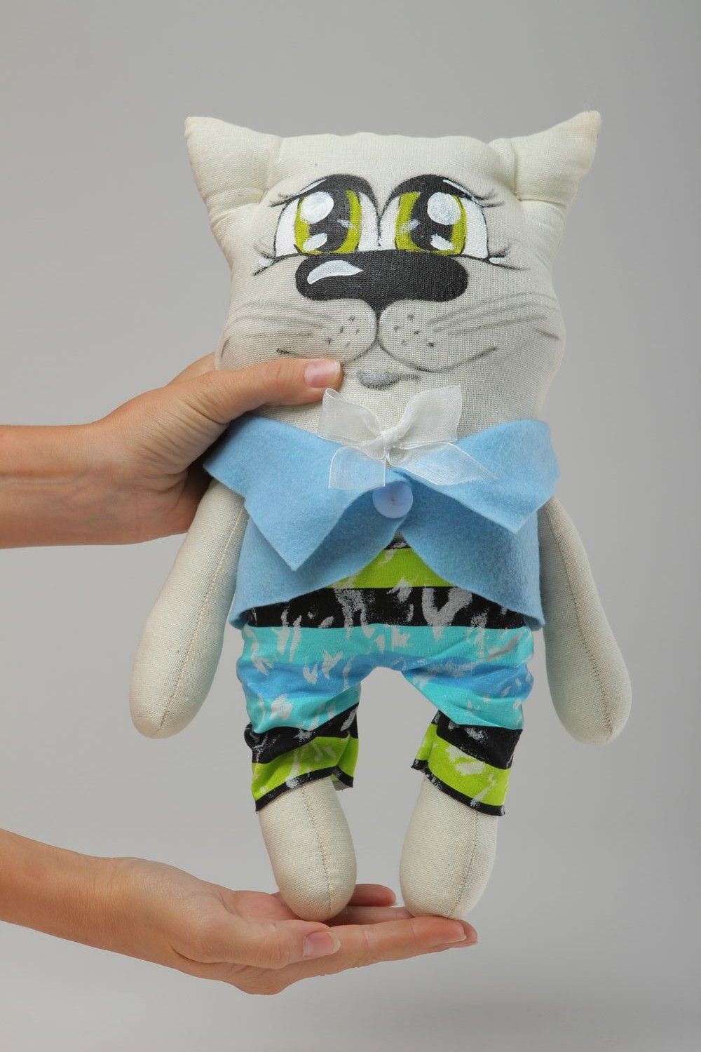 Игрушка ручной работы декор для дома интерьерная игрушка из ткани в виде кота фото 2