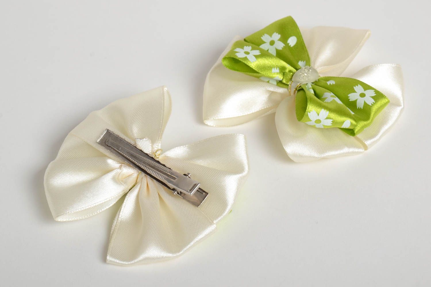 Handmade textile barrette bow hair clip hair bow 2 pieces hair ornaments photo 4