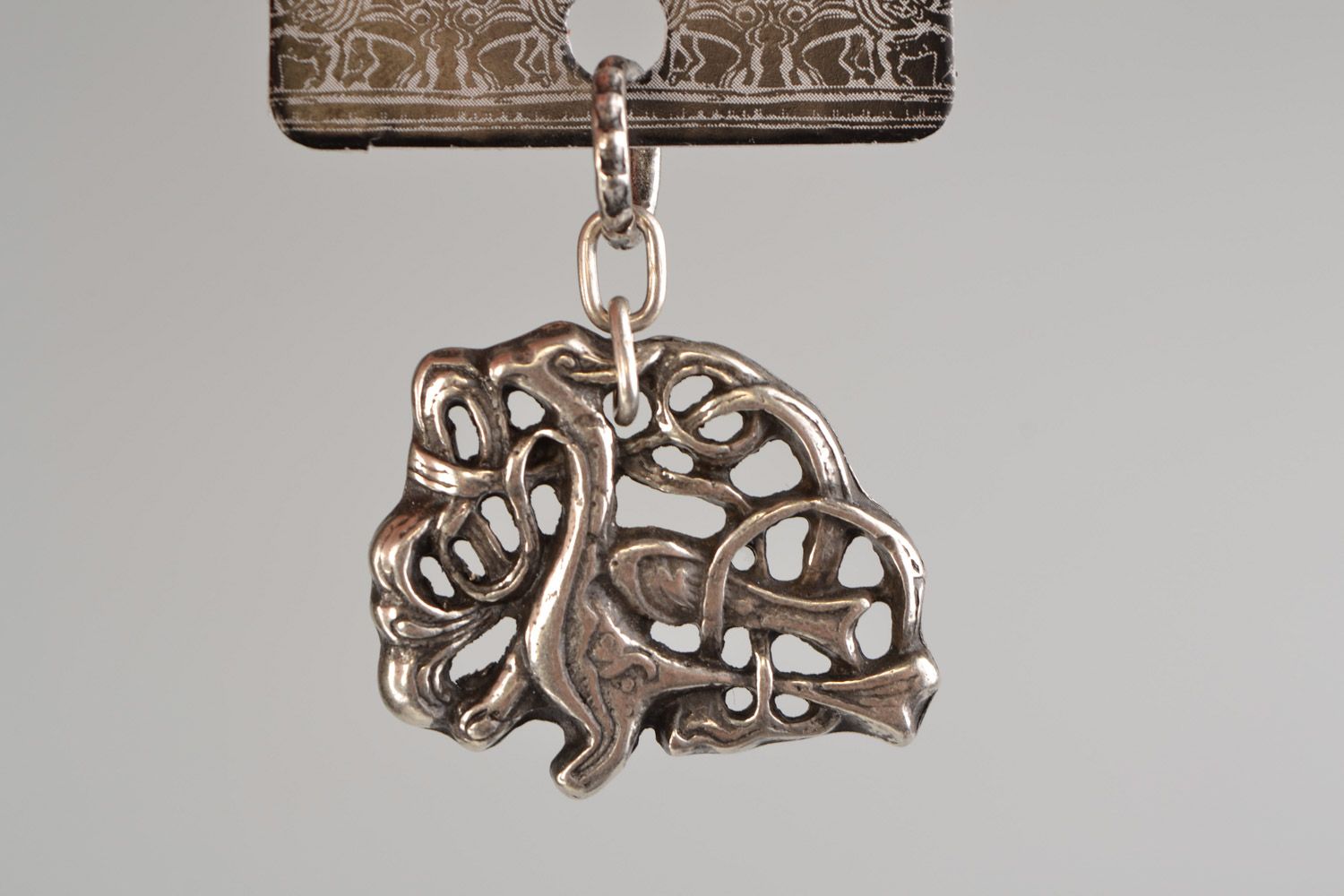 Handmade neck pendant cast of hypoallergenic metal alloy in ethnic style photo 3