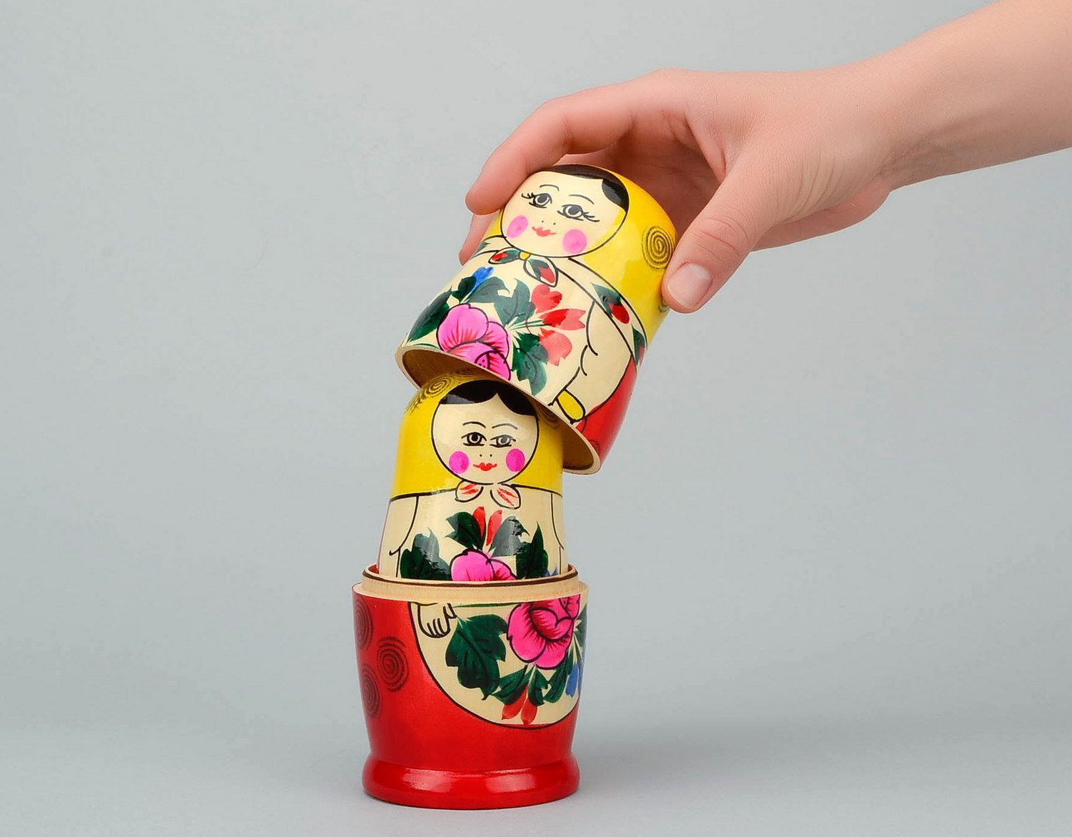 Painted wooden nesting doll with large rose photo 2