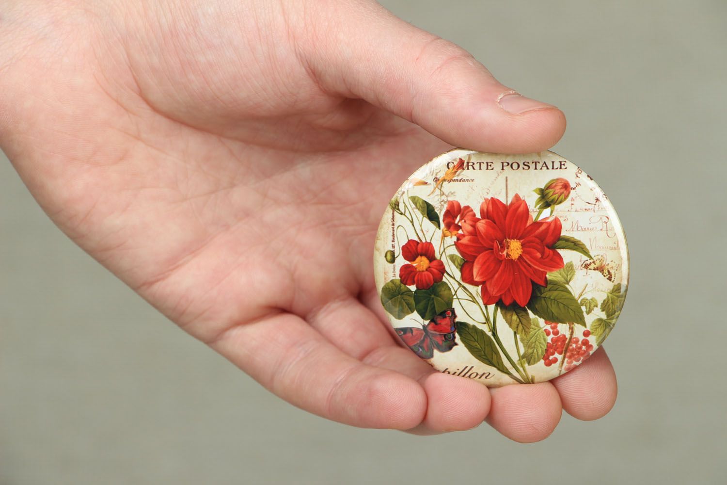 Miroir de poche fait main original petit beau pratique décoré d'image de fleurs photo 4