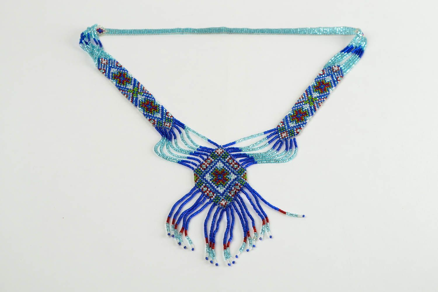 Handmade beaded necklace blue necklace in ethnic style designer accessory photo 5