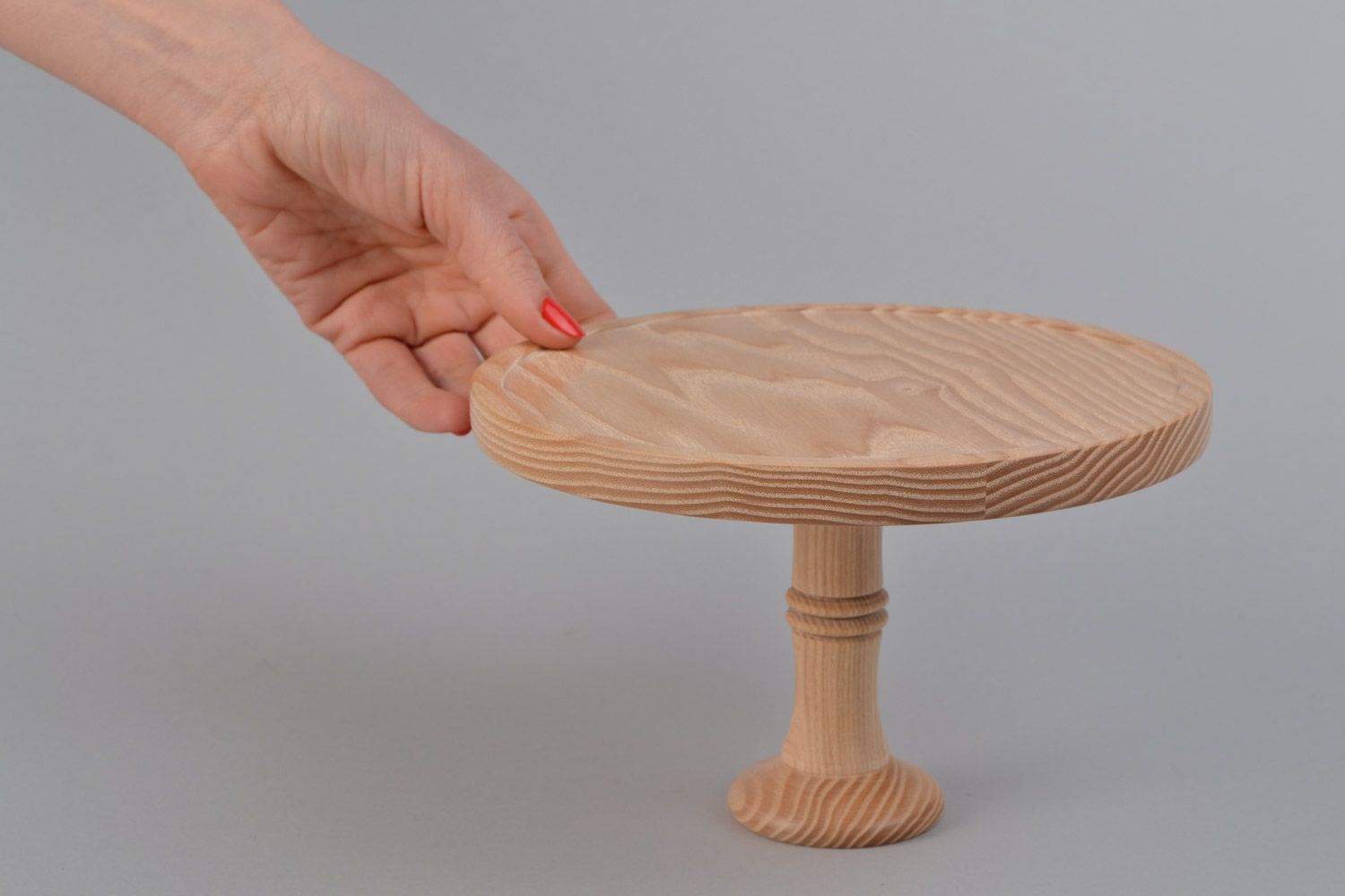 Handmade small cake stand cut out of light maple wood for present photo 2
