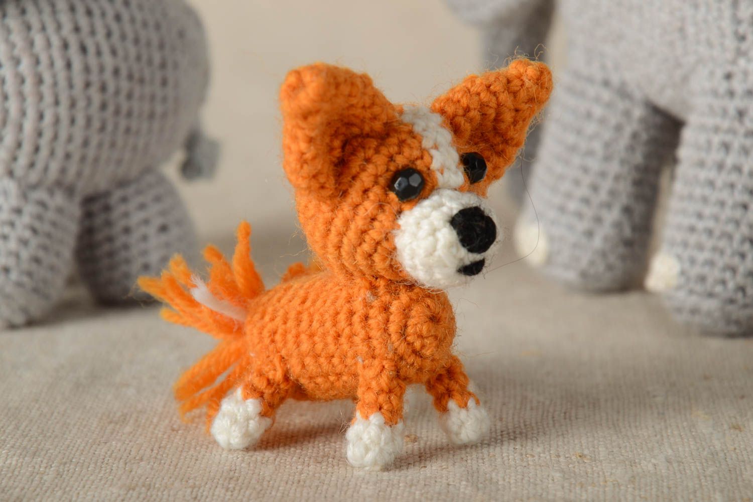Handmade crocheted designer soft toy stylish dog unique present for children photo 1