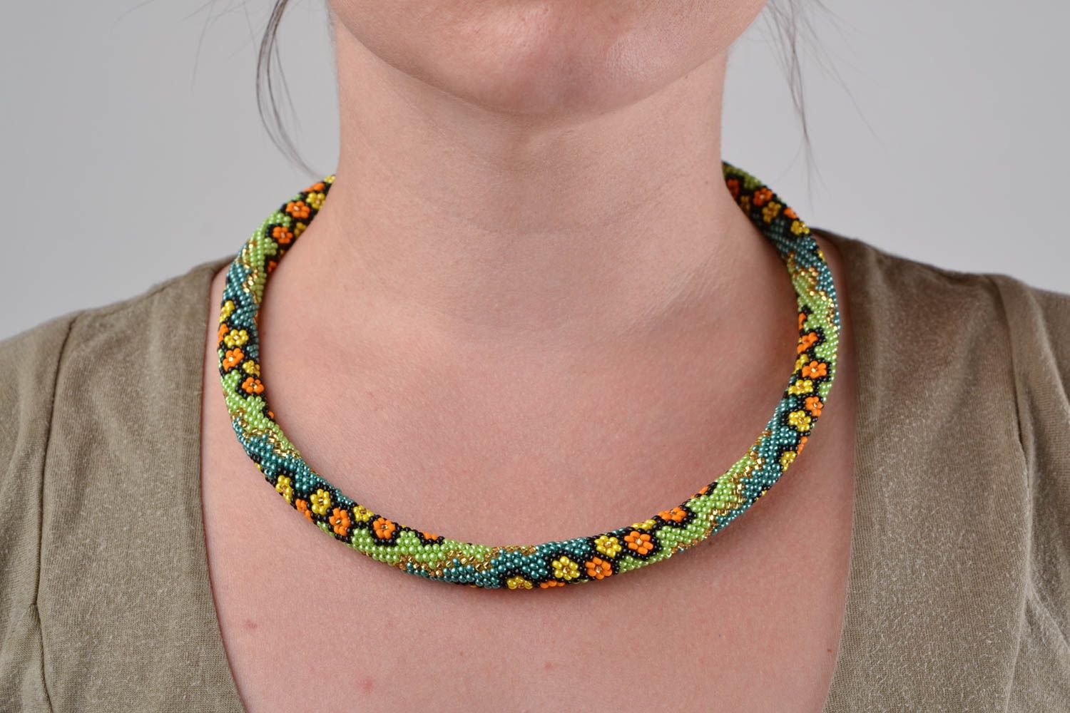 Handmade Ethno Kette Schmuck aus Rocailles Damen Collier lange Halskette schön foto 1