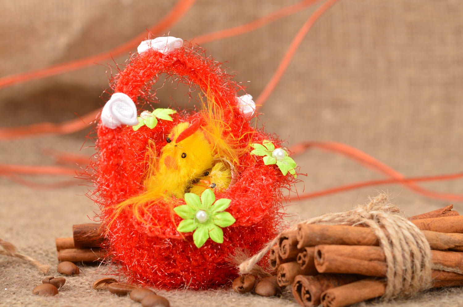 Deko Osterkorb mit Küken Spielzeug für Haus Dekor klein handgemacht schön foto 1