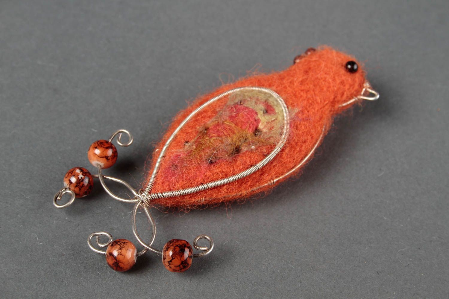 Broche de fieltro bisutería artesanal accesorio de moda pájaro naranja foto 5