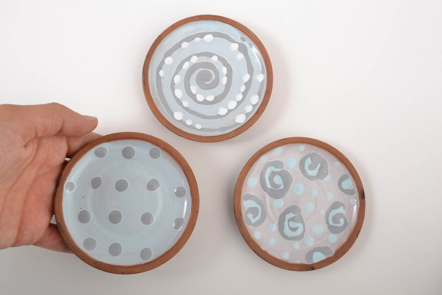 Тарелки ручной работы керамическая посуда глиняные тарелки комплект посуды 3 шт фото 5