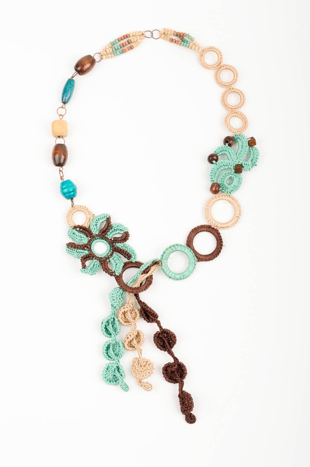 Woven long necklace unusual designer accessory handmade beaded jewelry photo 1