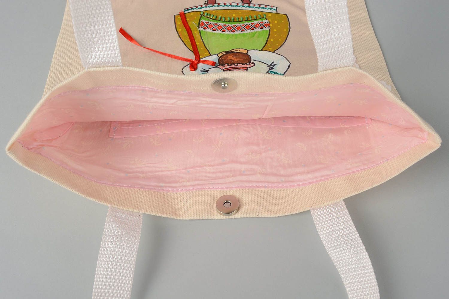 Handmade textile bag with painting designer large bag fabric handbag for women photo 4