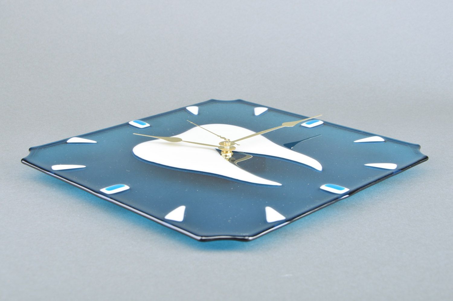 Handmade fused glass wall clock for dental office Tooth on Blue Background photo 5