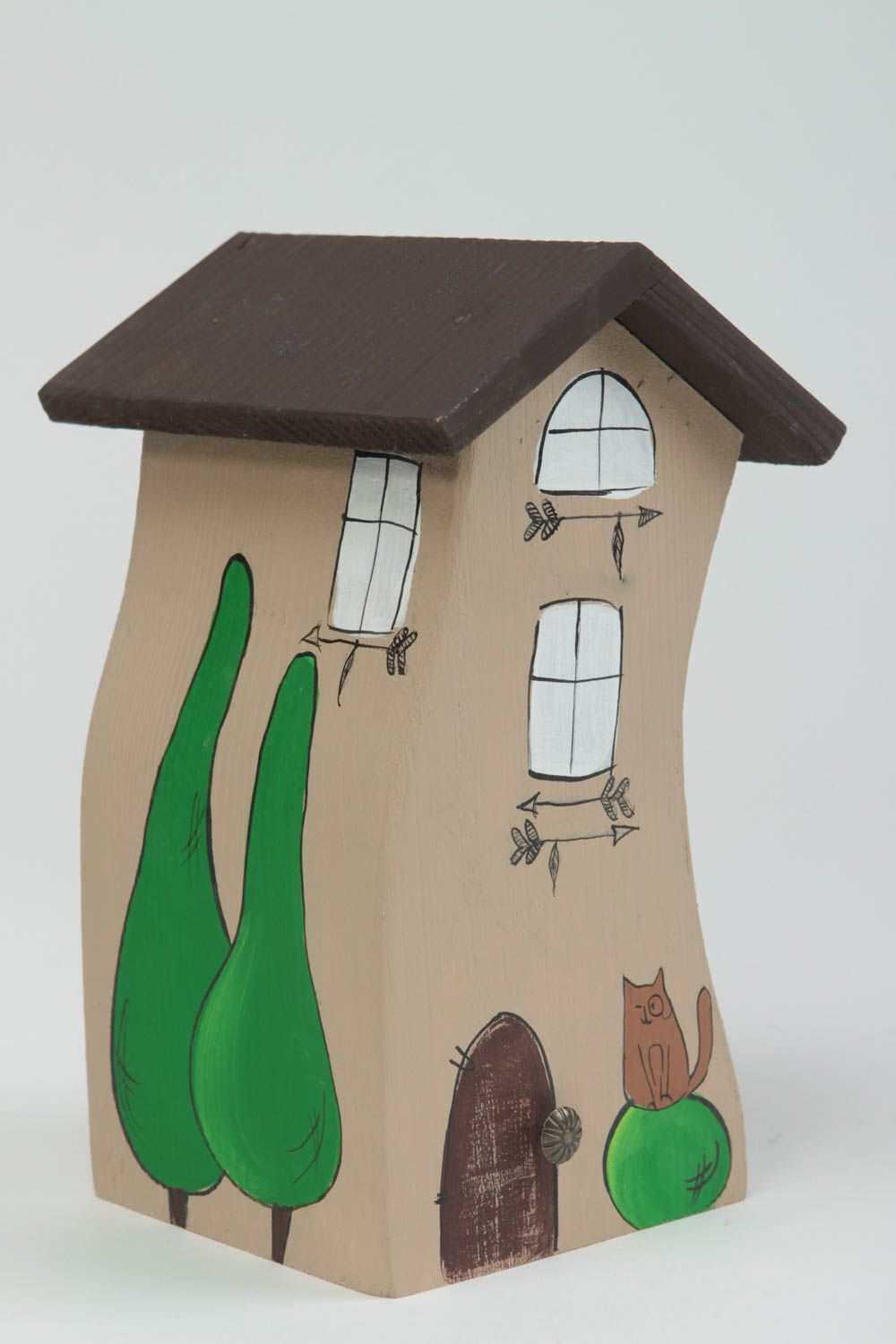 Maisonnette en bois fait main Petite statuette peinte originale Déco intérieur photo 2