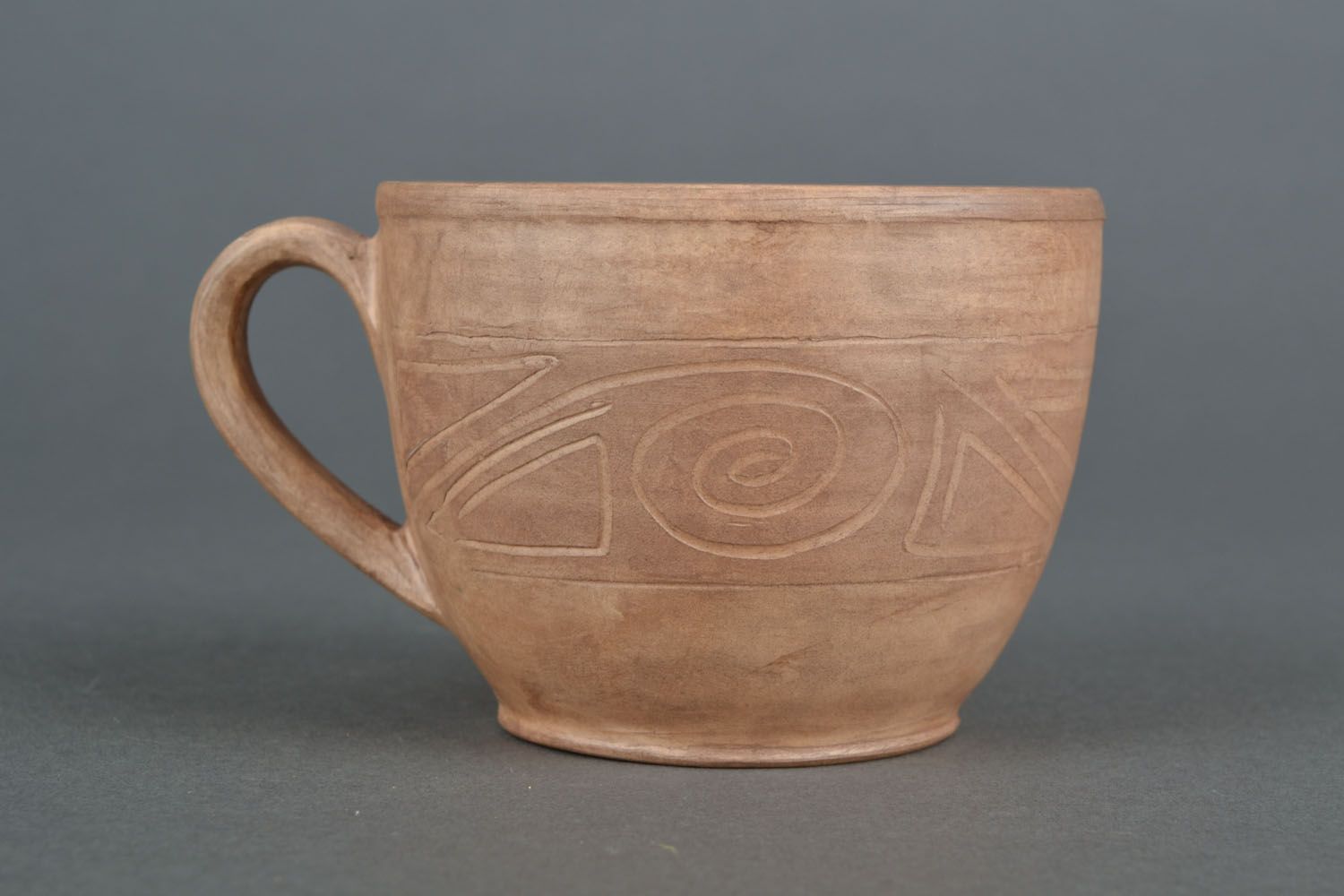 White clay Greek-style non-glazed coffee cup with handle photo 3