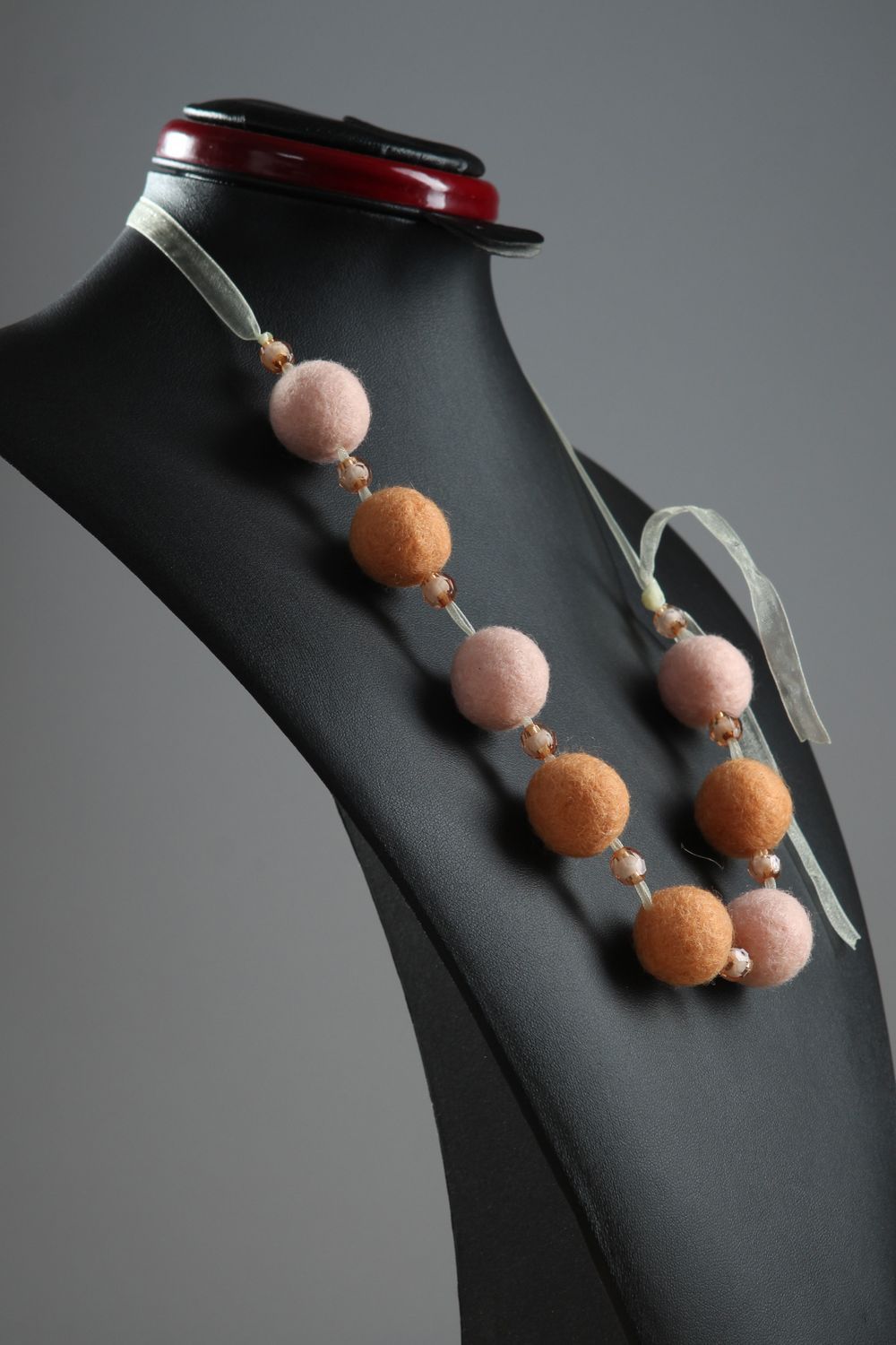 Stylish handmade bead necklace felted wool ball necklace gifts for her photo 2