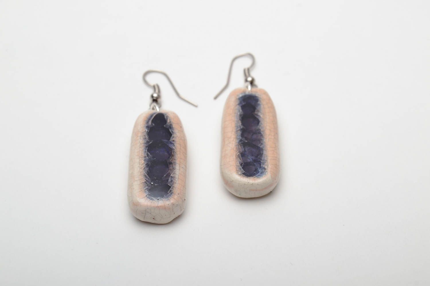 Ethnic ceramic earrings with colorful glass photo 2