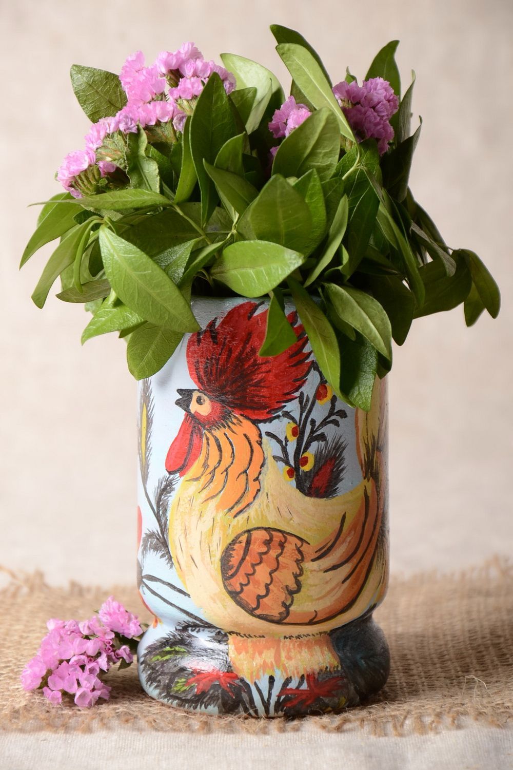 Глиняная ваза ручной работы с росписью акриловыми красками красивая авторская фото 1