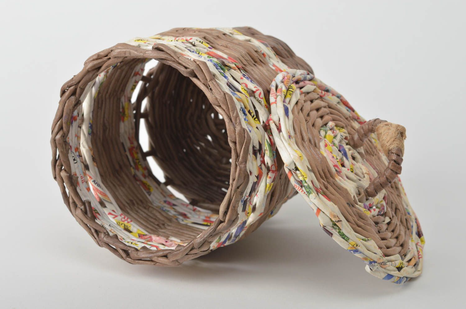 Плетеная корзинка ручной работы корзина из бумажных трубочек декор дома фото 5