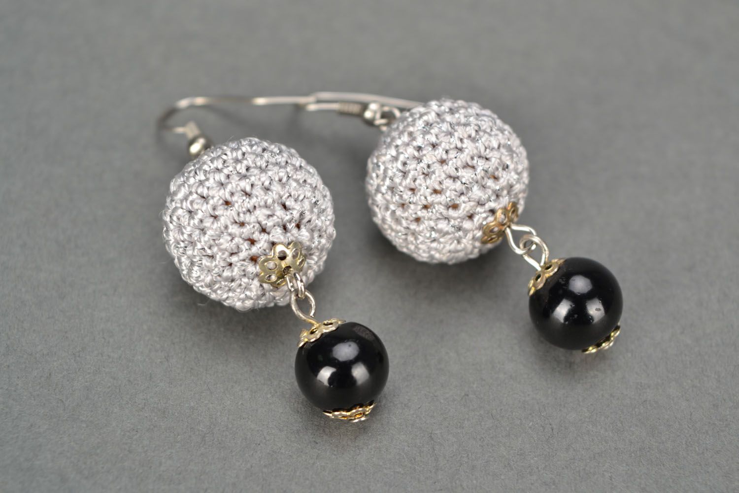 Black and white crochet earrings photo 5