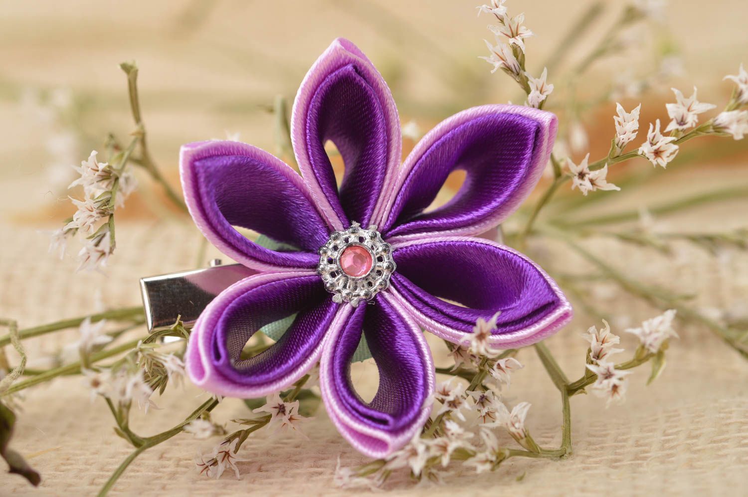 Haarspange Blume handmade Damen Modeschmuck Accessoire für Haare in lila schön foto 5