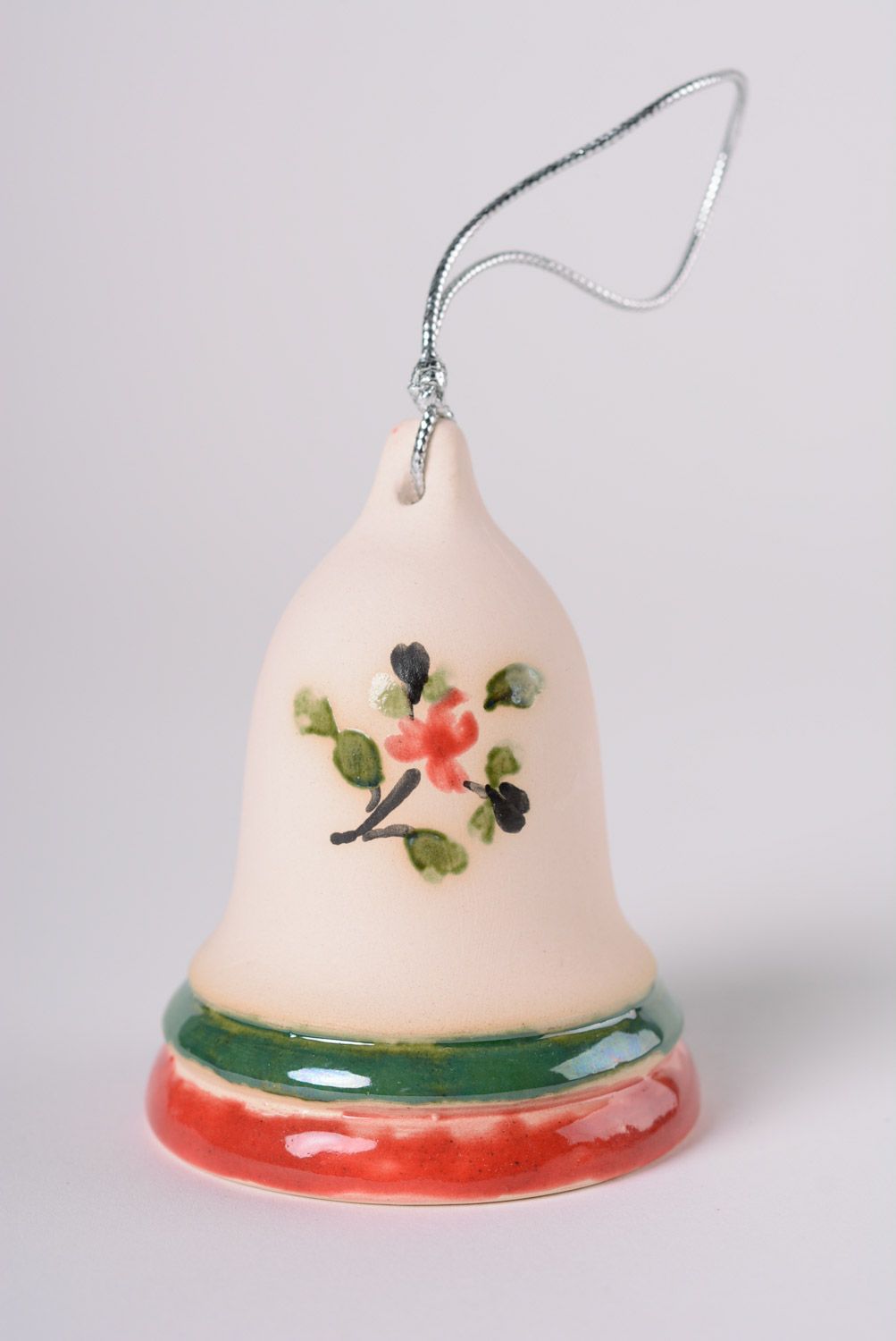 Handmade decorative maiolica ceramic hanging bell with floral glaze painting photo 1