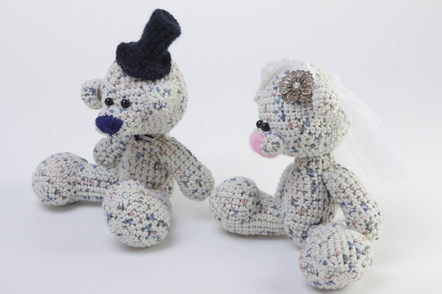 Jouets tricotés Peluches animaux fait main 2 pièces oursons Cadeau enfant photo 2